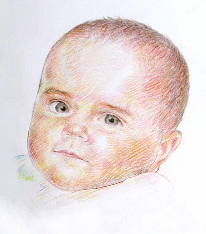 Portrait de bébé au crayon couleur